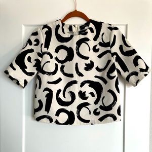 Zara Cropped Black White Shirt Blouse size XS